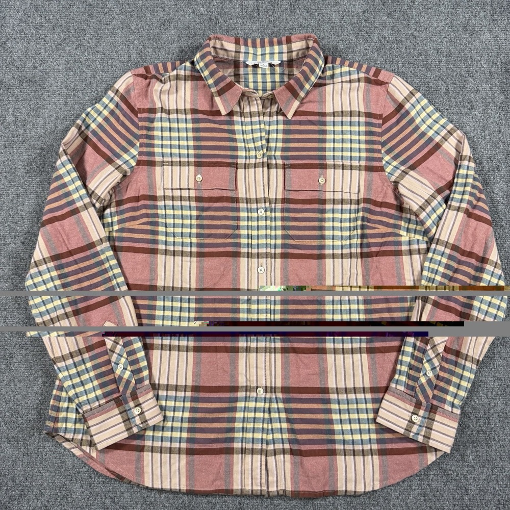 LL Bean Signature Plaid Flannel Womens Large Plaid Outdoors Cozy